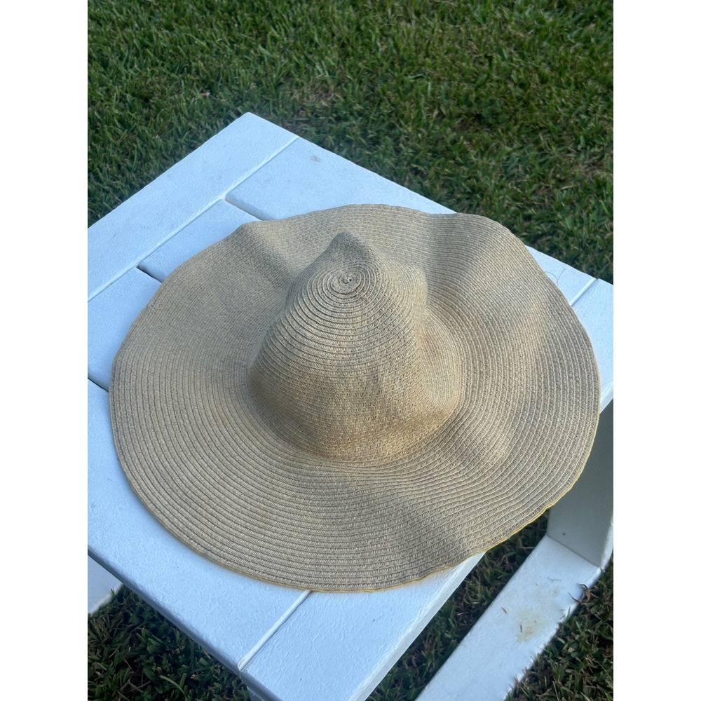Tan and Yellow Reversible Wide Brim Paper Straw Sun Hat Floppy Beach Hat WFP6393